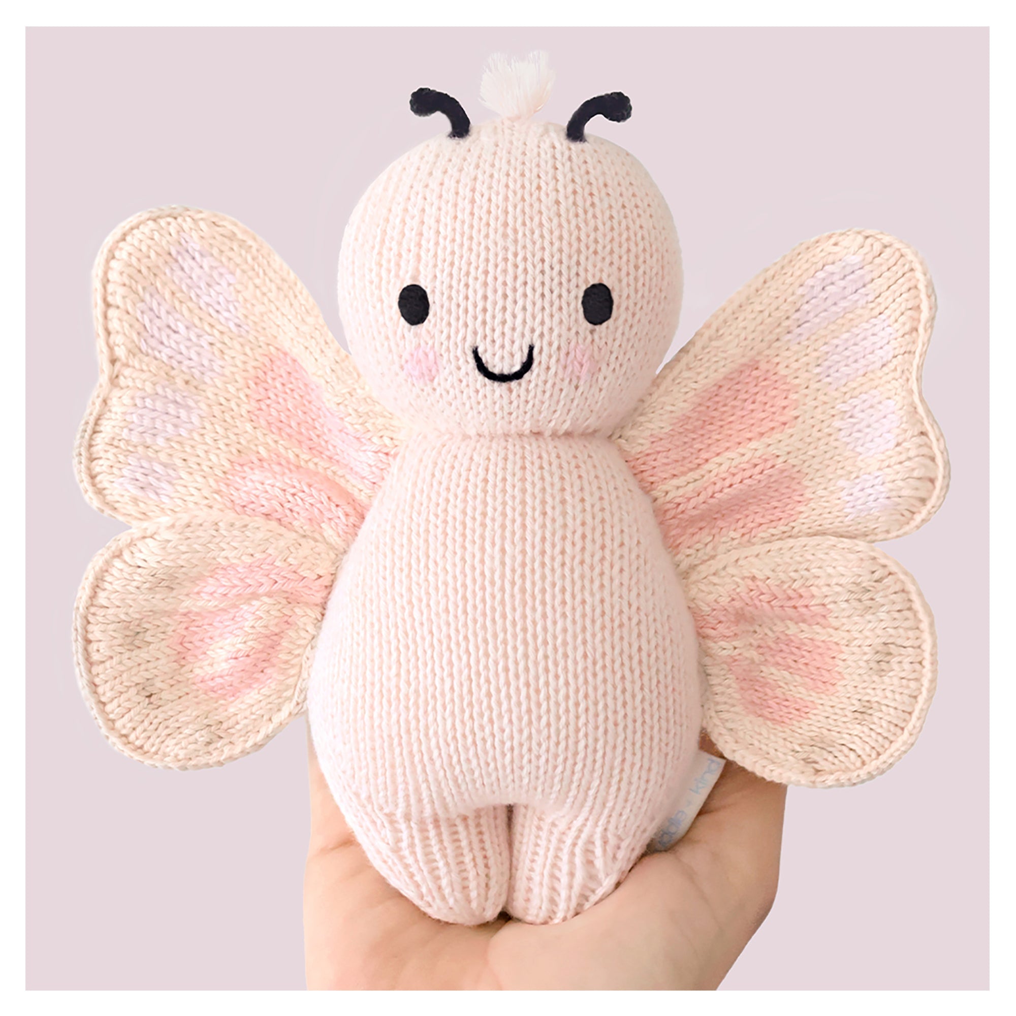 Cuddle + Kind Baby Butterfly (Petal Pink) Hand-Knit Doll Toy - Image 3