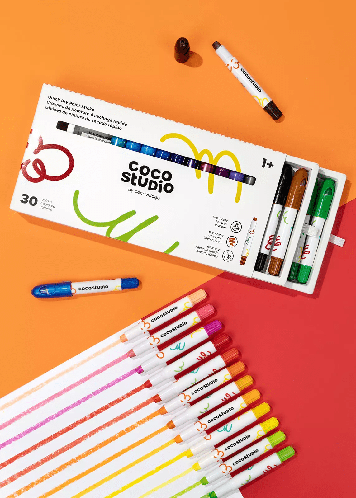 Coco Village Quick Dry Paint Sticks Set - 30 colors Brush