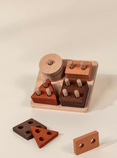 Coco Village Wooden Stacking Shapes - 12 pcs Puzzle - Image 3