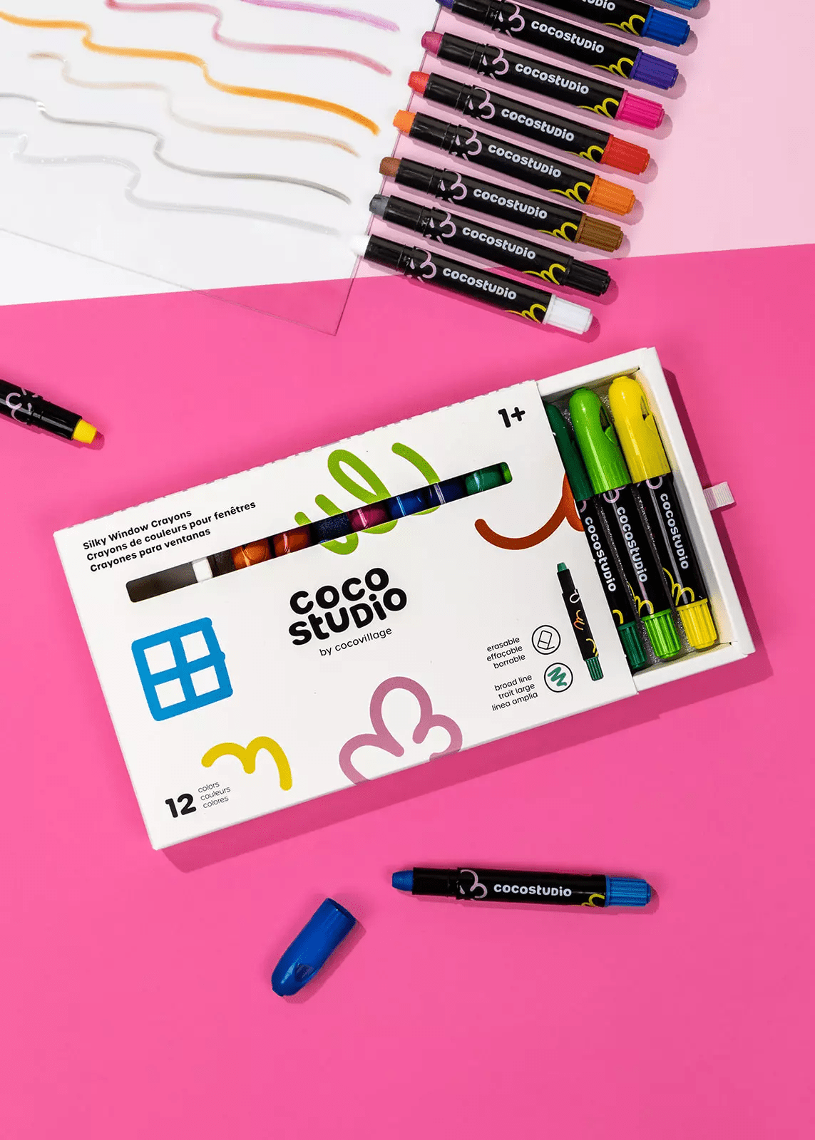 Coco Village Erasable Silky Window Crayons - 12 colors Toy - Image 4