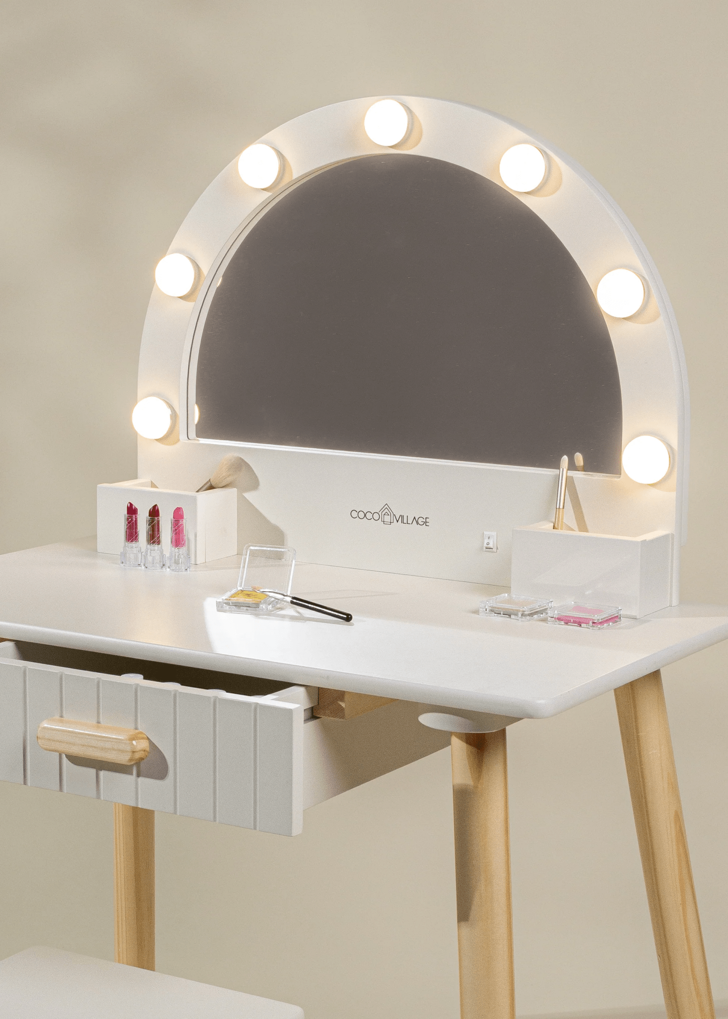 Coco Village Wooden Play Vanity with Lighted Mirror & Stool Soap - Image 3