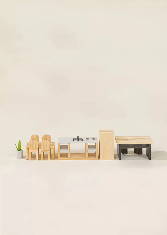 Coco Village Wooden Doll House Kitchen Furniture (12 pcs) Chair - Image 15