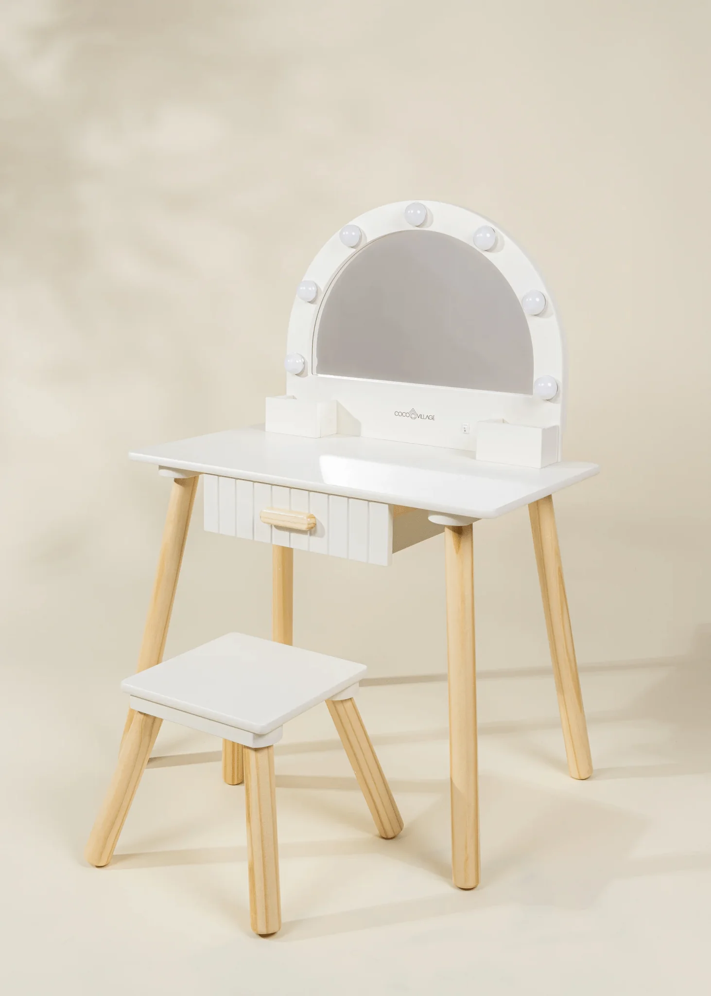 Coco Village Wooden Play Vanity with Lighted Mirror & Stool Soap